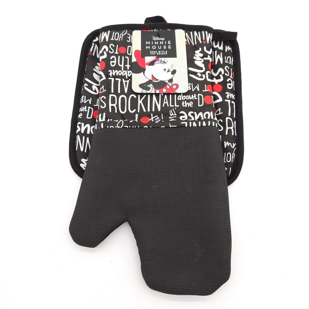 Set of 2 Disney Kitchen Oven Mitt & Pot Holder Minnie Mouse‎ Black New